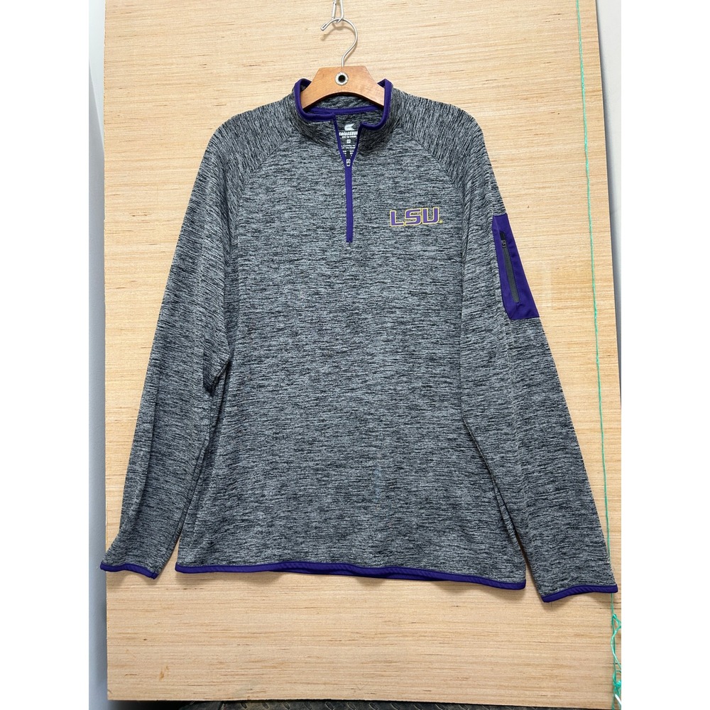 LSU Tigers Mens‎ Medium Quarter Zip Pullover Gray Space Dye Heathered